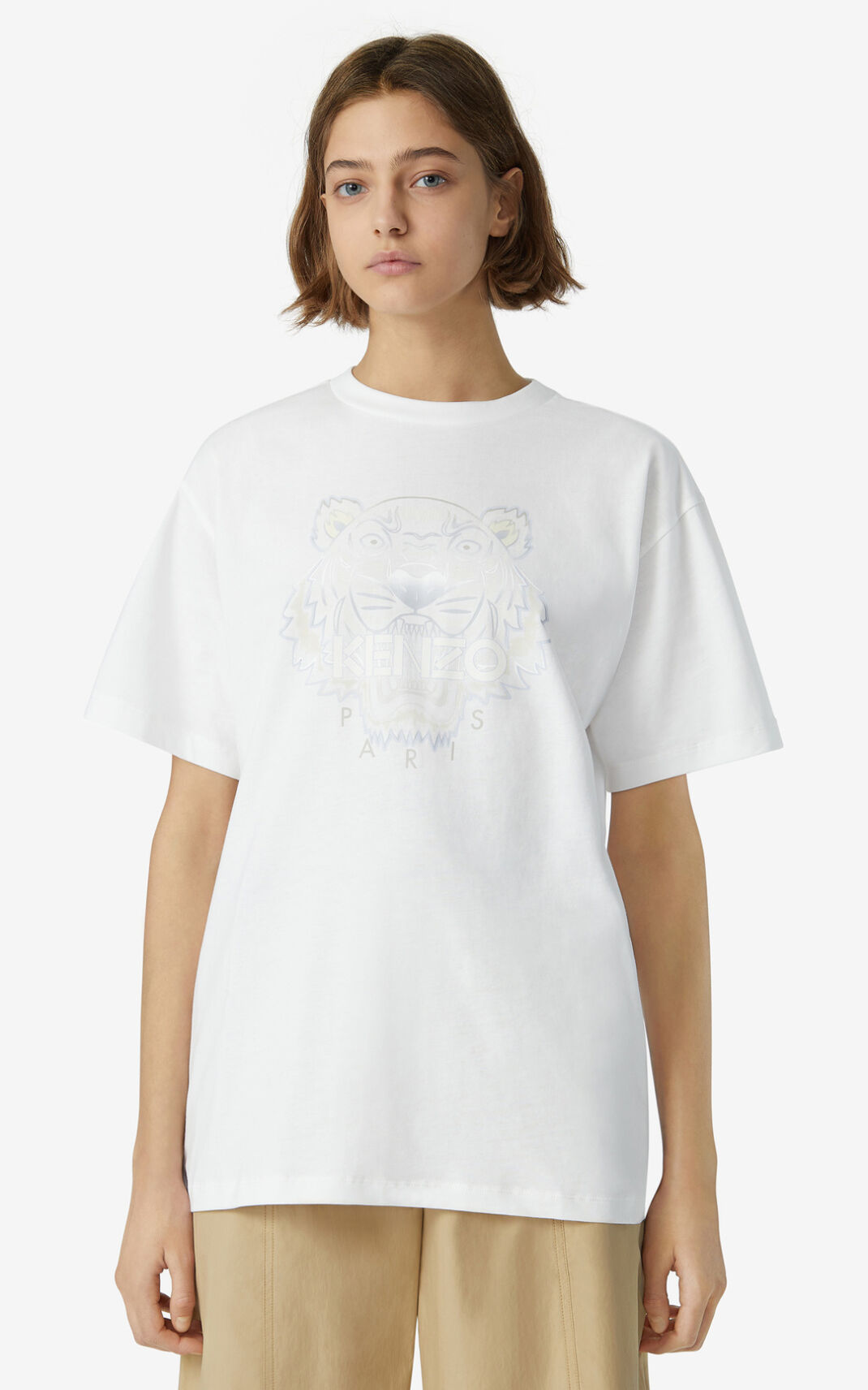 T Shirt Kenzo Oversize Tiger Femme Blanche | IUKJ-21643